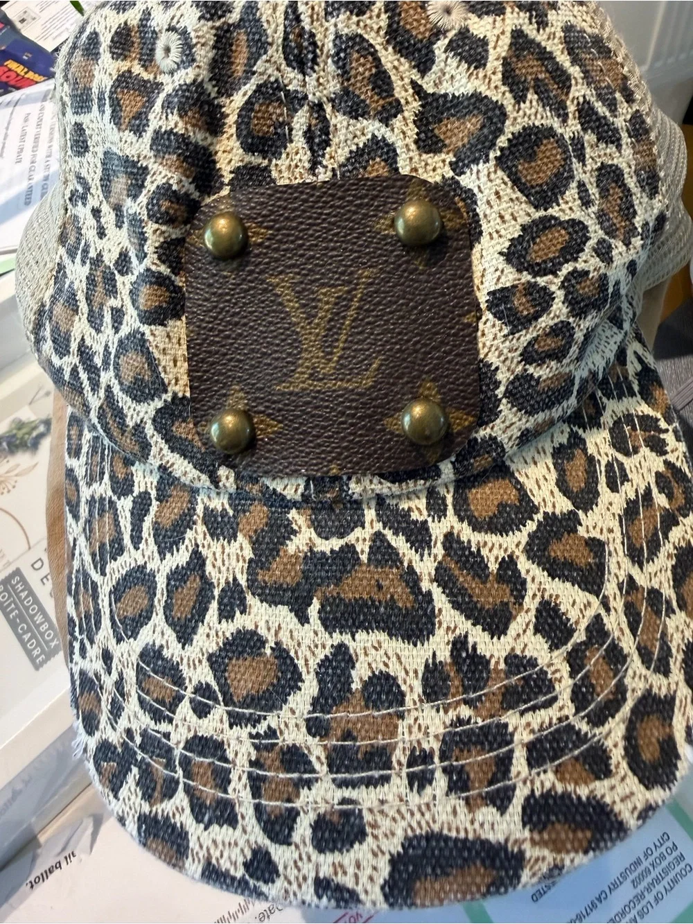 Vintage Leopard Print Hat with Brown Branded Patch - Picture 2 of 4